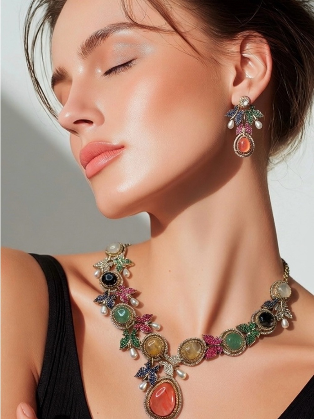 Multicolor Drop Necklace & Earrings Set - Elegant Statement Jewelry